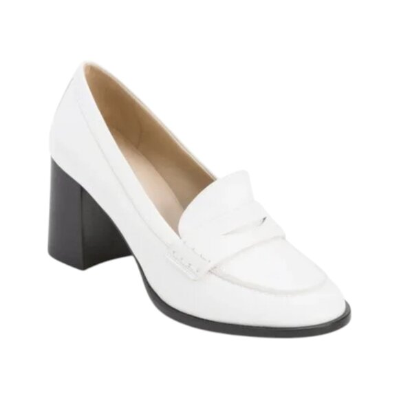 THEORY White Made In Italy Leather Block Heeled Loafers